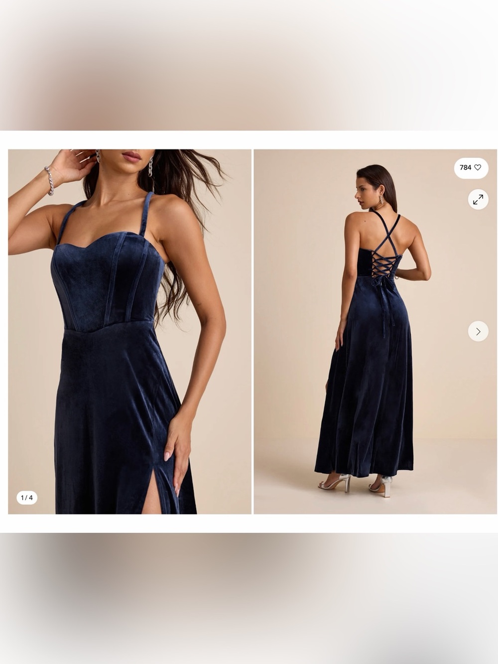 NWT - Lulus Extravagant Muse Dark Slate Velvet Lace-Up Bustier Maxi Dress